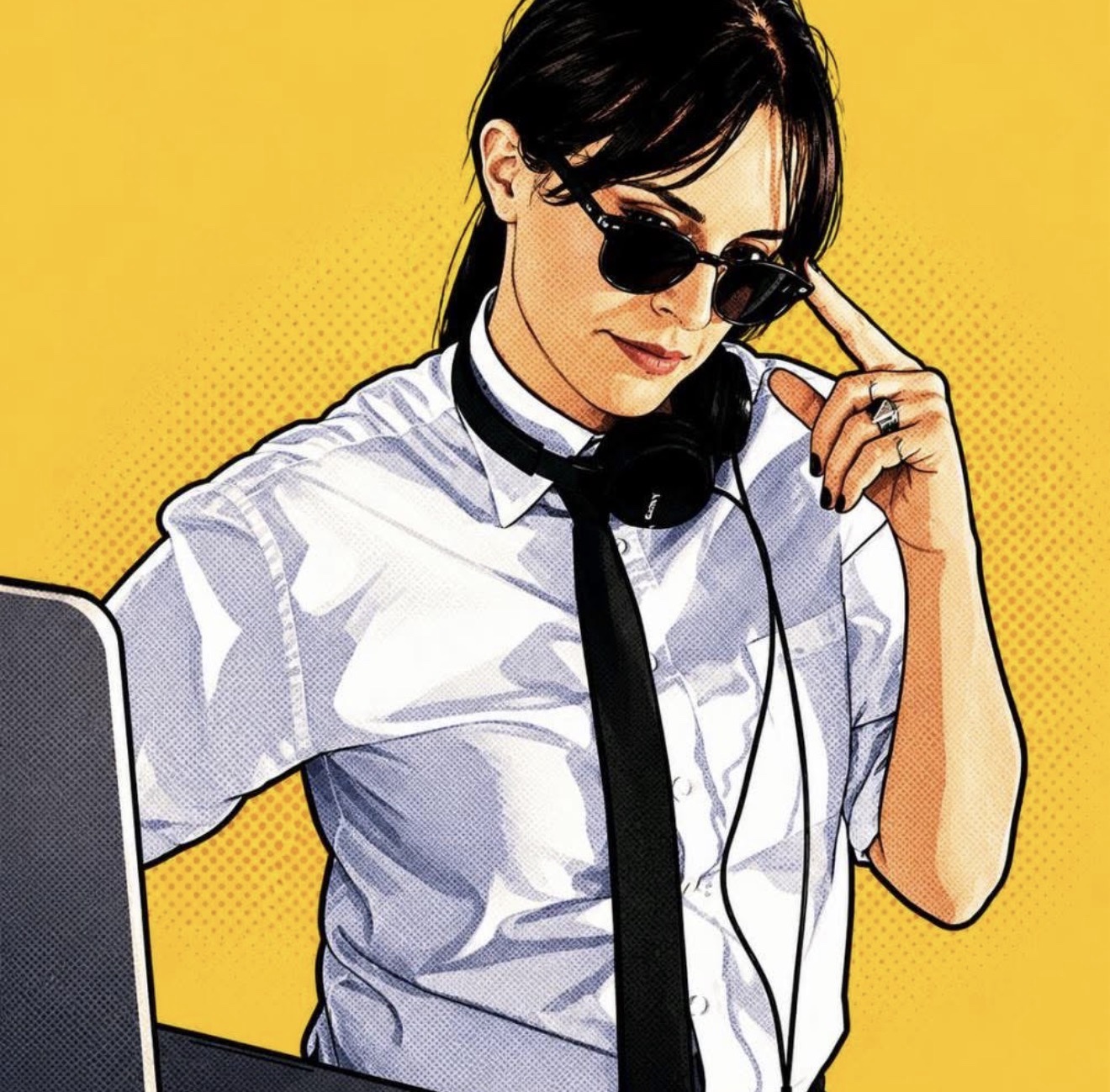 Miss M yellow pop art DJ portrait